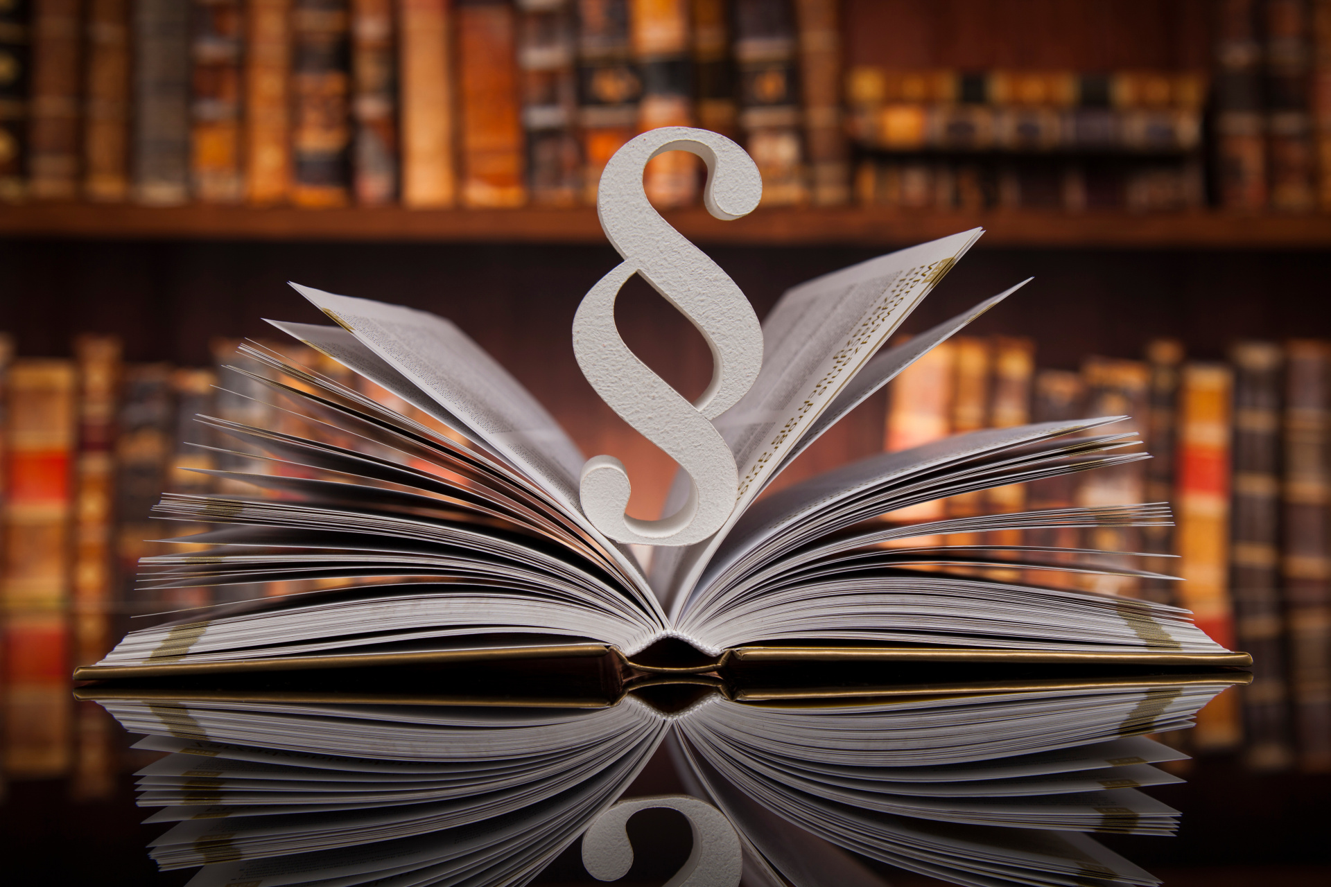 Paragraph in an open book in a library.