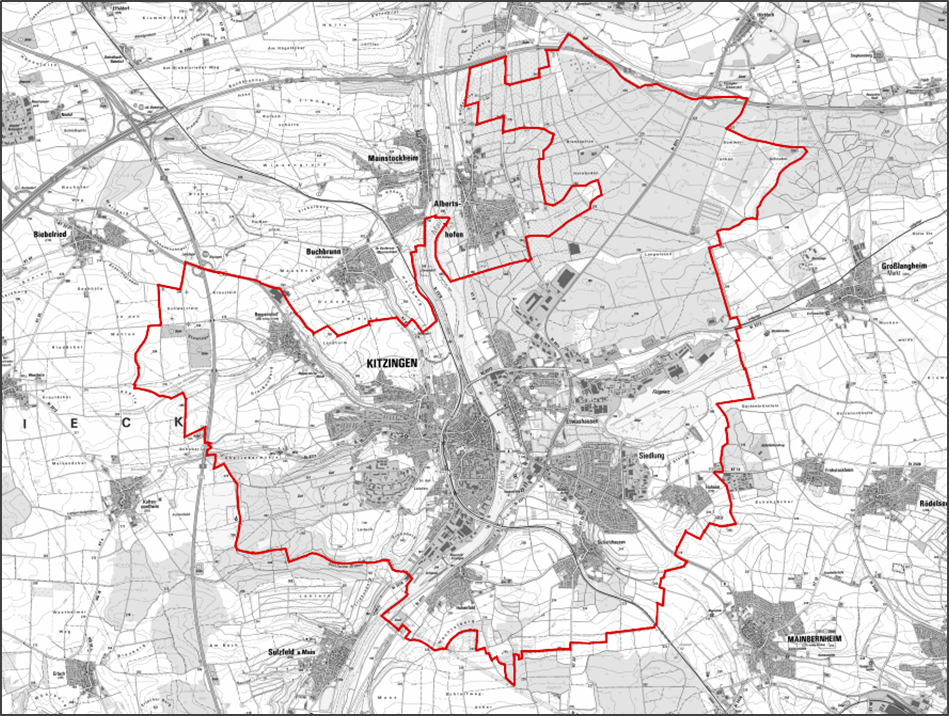 The red line marks the site plan of the area of application of the land use plan with integrated landscape plan (without scale)