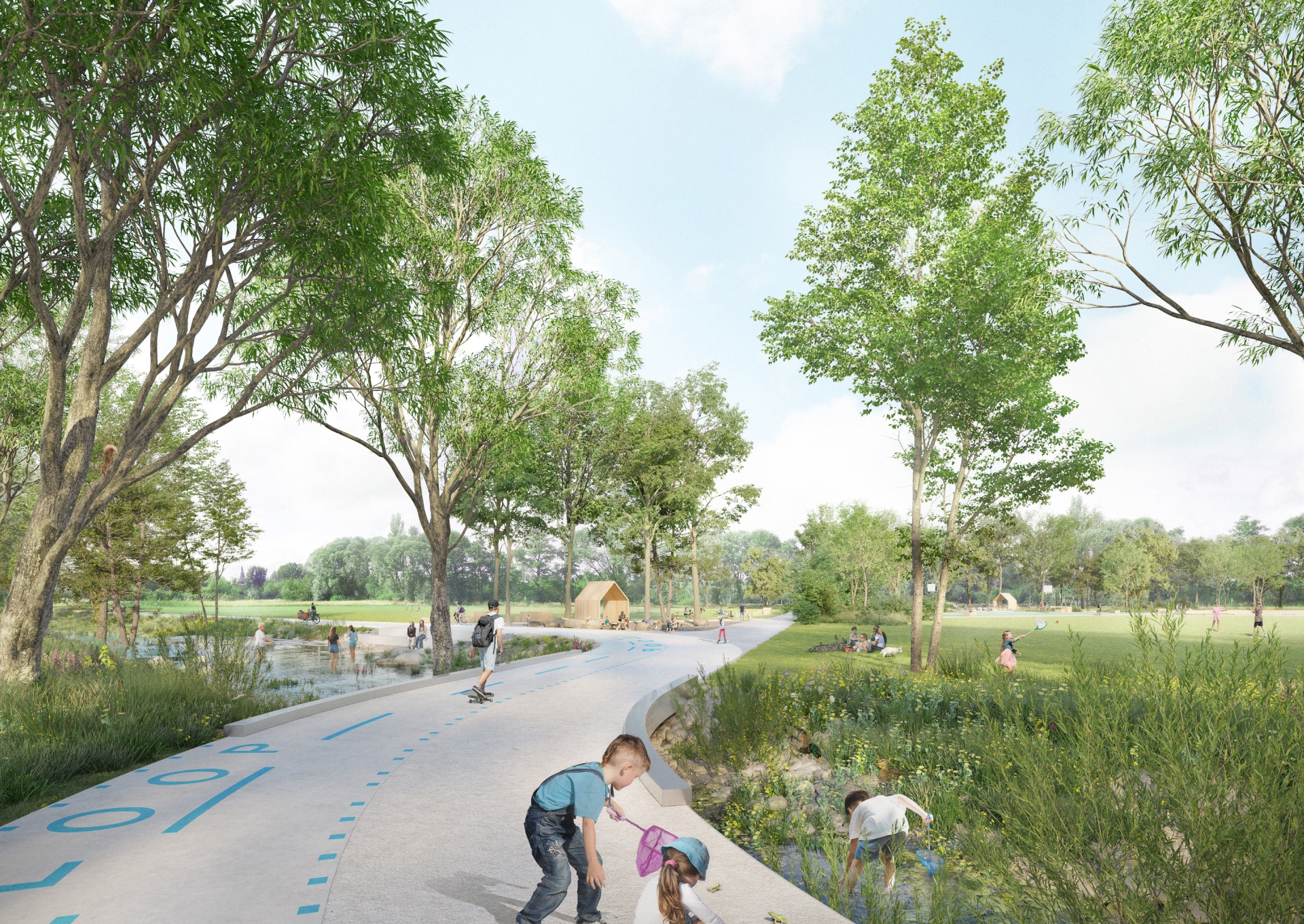 A strip around two and a half metres wide will connect the newly created play and leisure facilities in the Bürgerpark and make them accessible.