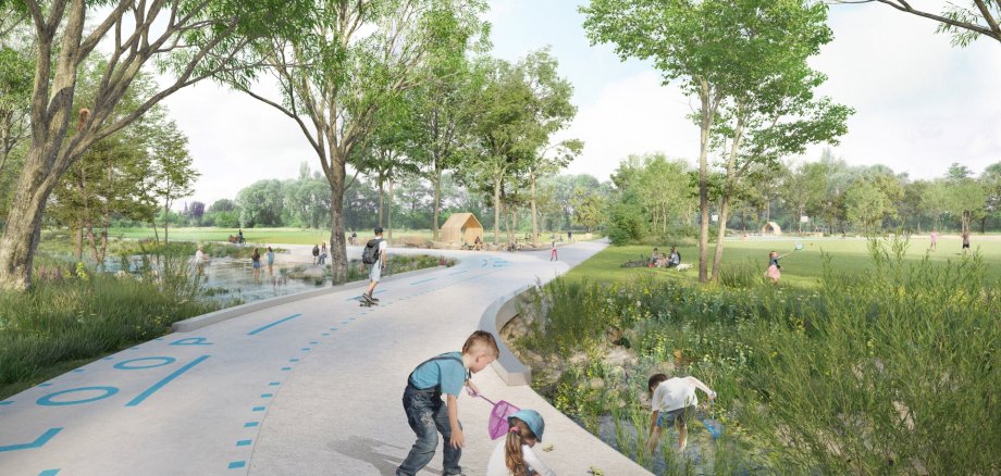 A strip around two and a half metres wide will connect the newly created play and leisure facilities in the Bürgerpark and make them accessible.