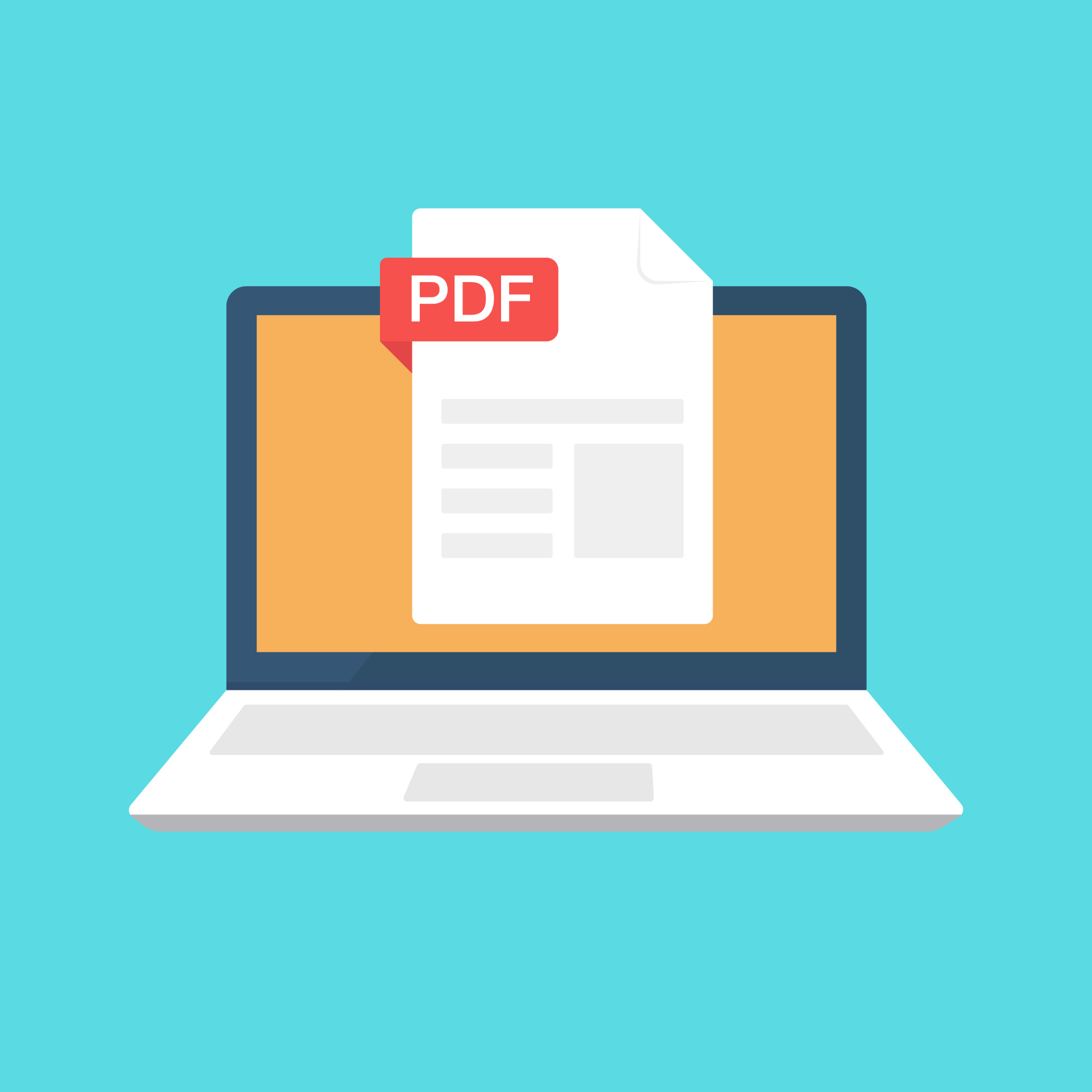 PDF file on the laptop screen. Document download concept. File with PDF designation.