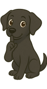 Schwarzer Labrador im Cartoon-Stil legt eine Pfote über das Maul.