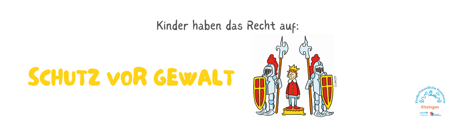 Kinder haben ein Recht auf Schutz vor Gewalt. Illustration von einem Kind, das von zwei Rittern in Rüstung beschützt wird.