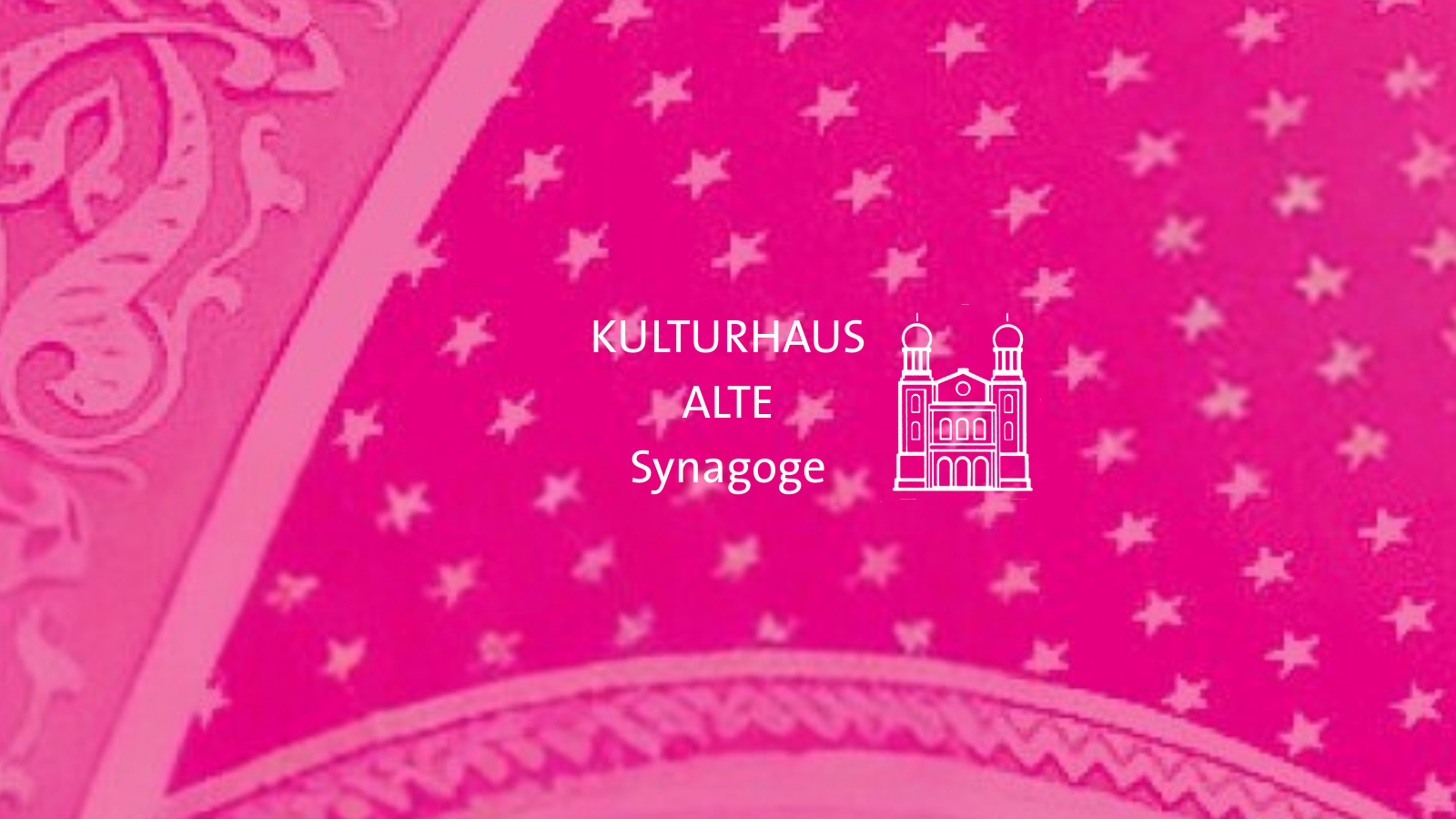 Old Synagogue Culture Centre Schriftzug Kulturhaus Alte Synagoge Kitzingen mit Icon einer Synagoge des Logos.