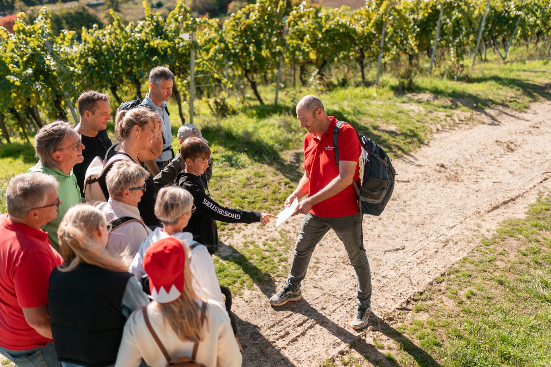 Tour guide talks about the history of wine in the vineyards