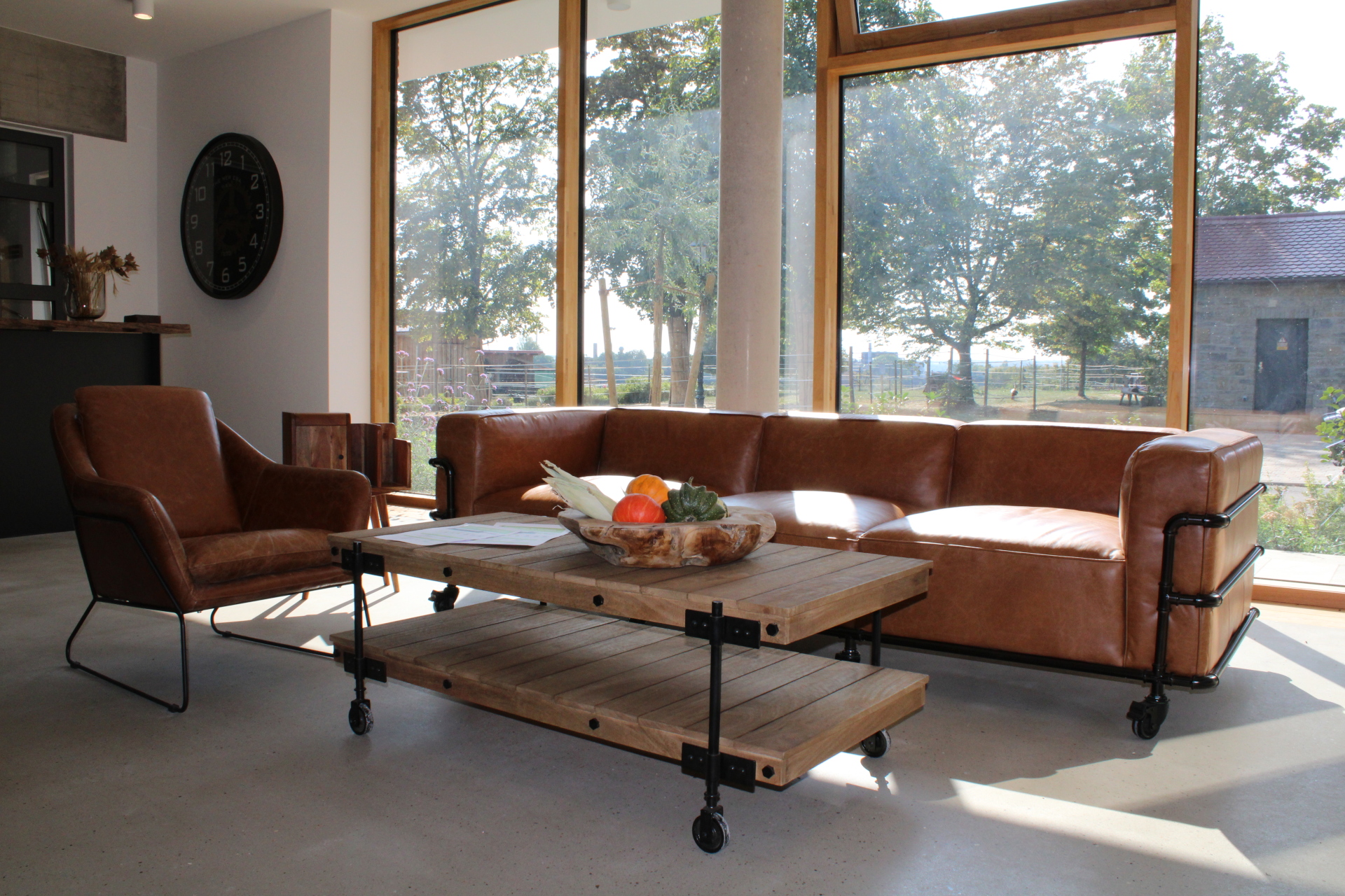 Hotel lobby with sofa, armchair and sofa table