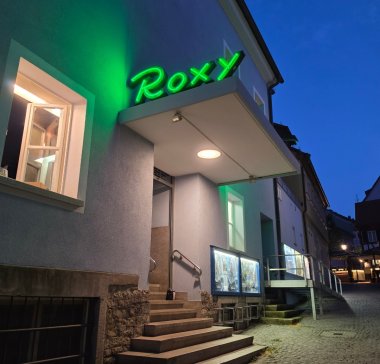 Photo of the Roxy Cinema entrance, at night