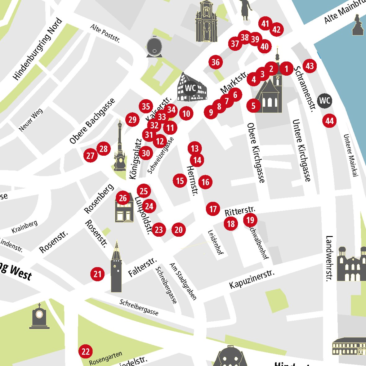Alle Standorte der Schaufenster in der Innenstadt auf einer Karte markiert.
