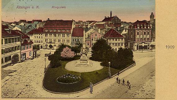 Historical view of Königsplatz in Kitzingen in 1909.
