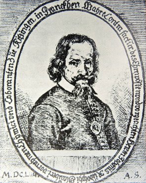 Ovales Portrait von Johann Rudolph Glauber mit Inschrift.