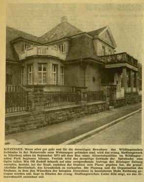 Ausschnitt aus der Kitzinger Zeitung vom 22. Dezember 1979 über den Wohnstift Villa Wildhagen.