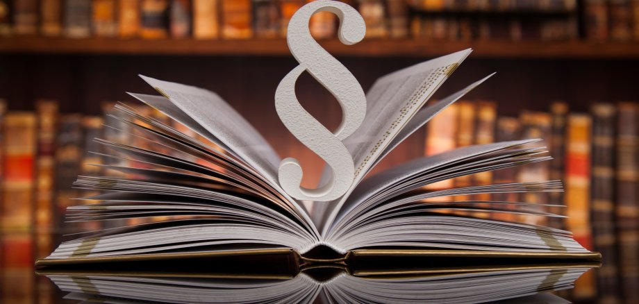 Rechtsvorschriften - Paragraph Paragraph in einem aufgeschlagenen Buch in einer Bibliothek.