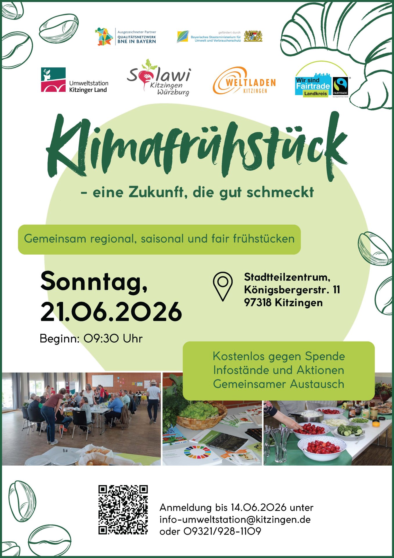 Plakat mit Einladung zum Klimaschutzfrühstück in Kitzingen.
