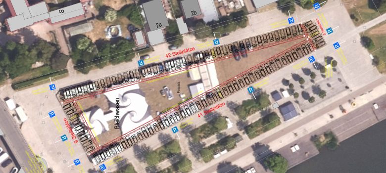 Lageplan über die 97 Ersatzparkplätze am Bleichwasen