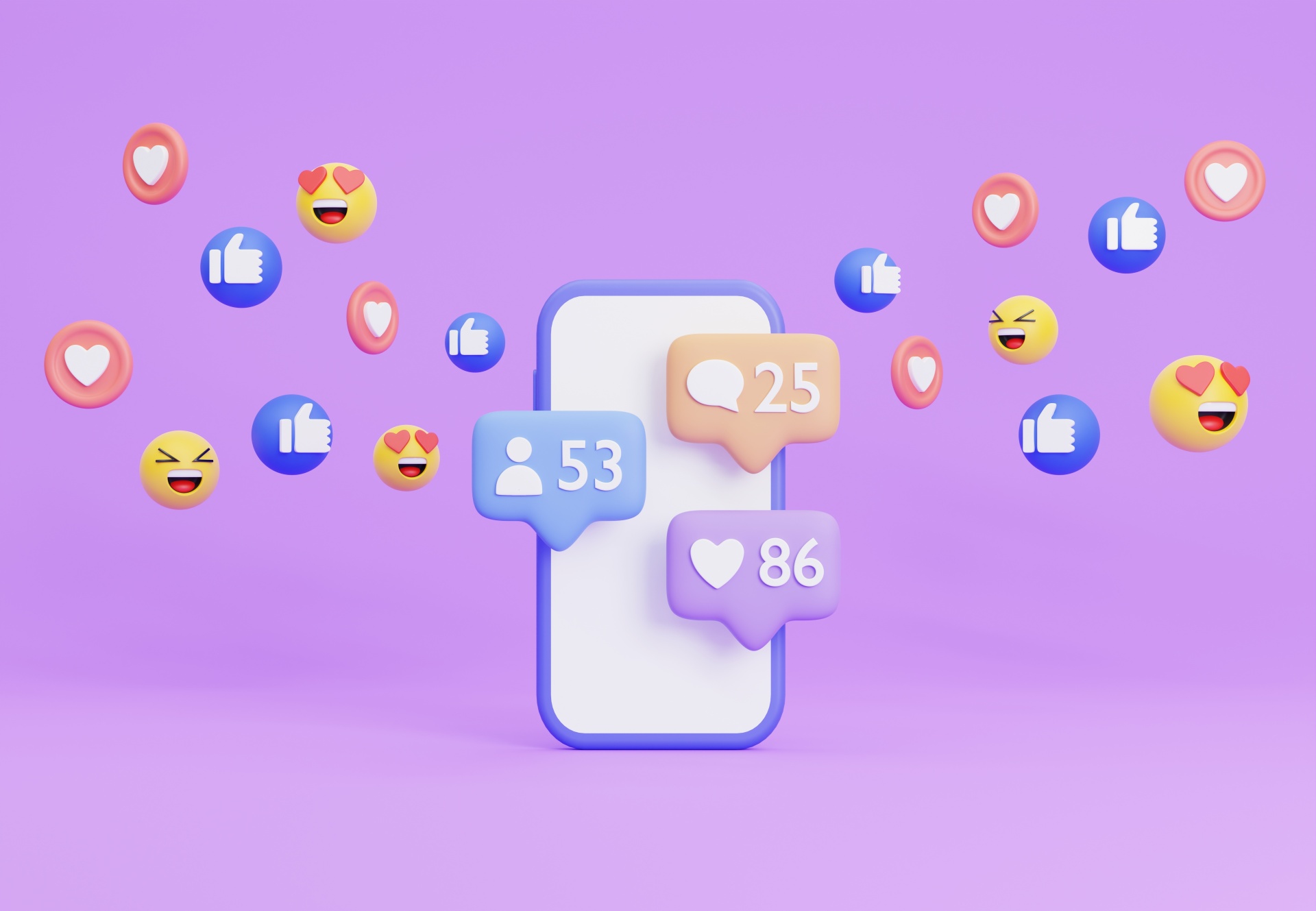 3D-Illustration: Social-Media-Plattform, Konzept für Online-Kommunikationsanwendungen, Smartphone mit Social-Media-Symbolen