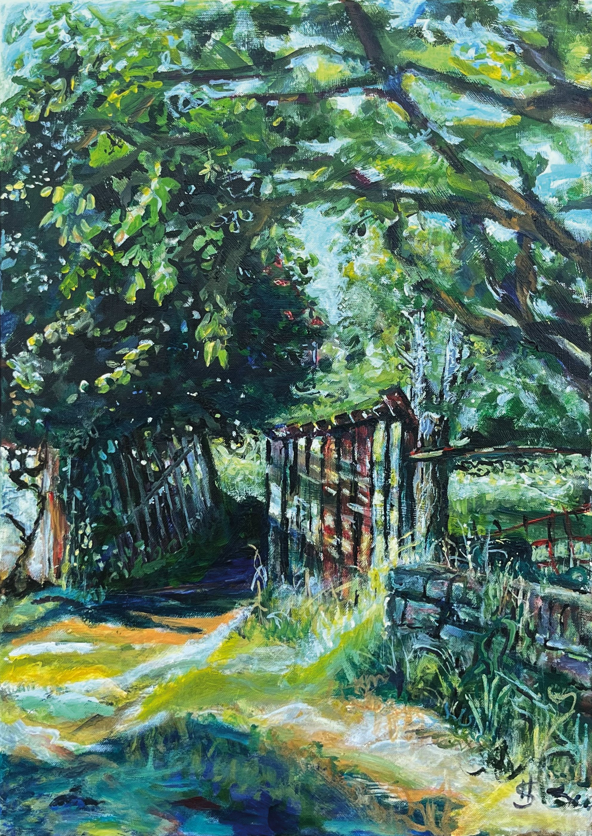 Heidi Schenkel, "Auf dem Weg zur Schule", 2024, Acryl auf Leinwand