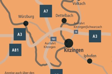 Übersicht über die Autobahnzugänge um nach Kitzingen zu gelangen